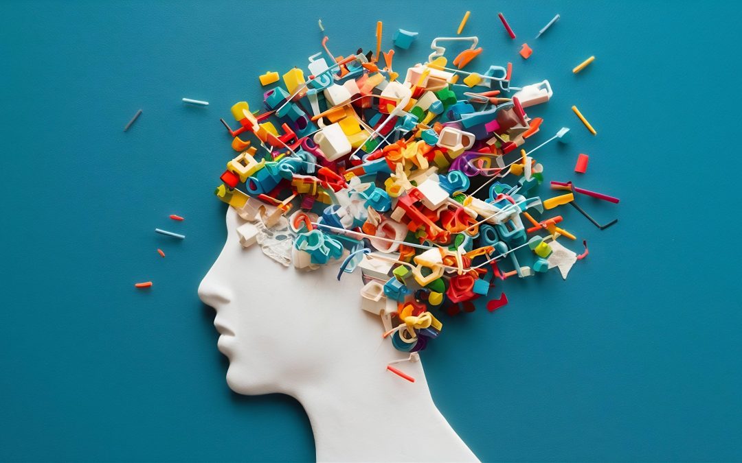 A conceptual image representing a mind overflowing with colorful clutter, symbolizing the chaos of mental health challenges.