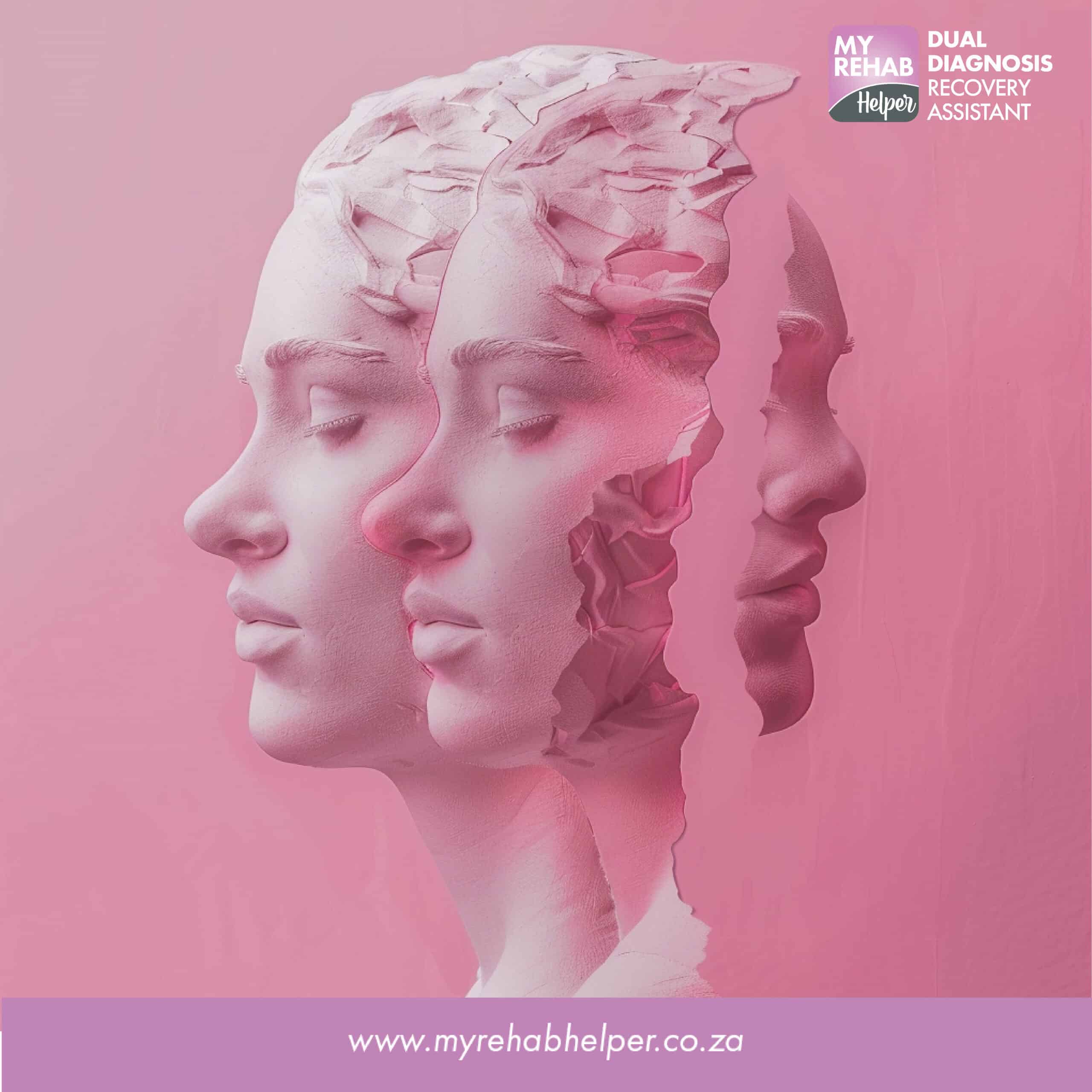 Abstract profile of a woman's face in multiple layers, symbolizing recovery at MyRehab Helper, a drug and alcohol rehab centre in Alberante, Alberton