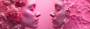 Artistic image of two faces in shades of pink, symbolizing transformation and healing at drug rehabilitation centers in Edenvale.